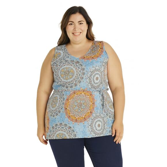 Hount Women's XXL Sleeveless Belted Blouse – Multicolor Abstract Print - Picture 1 of 6